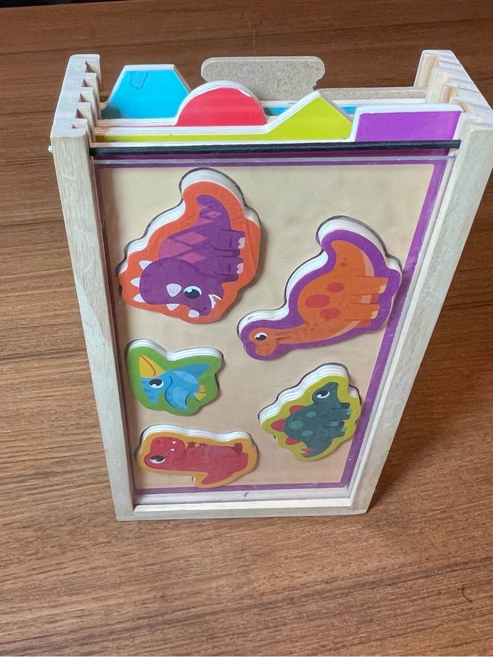 Chuckle & Roar Wooden Preschool Puzzle Set w/ Storage Tray Dino